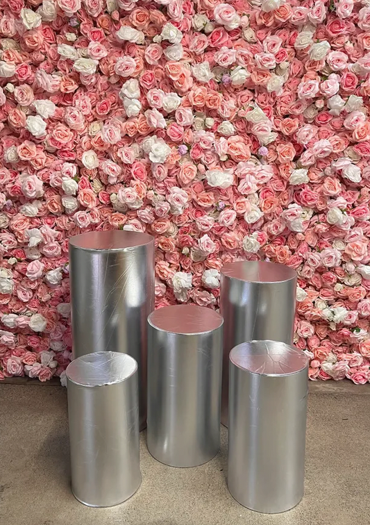 Set of 5 Circular Silver Plinths